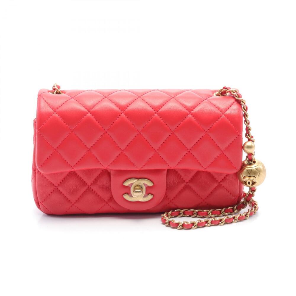 Chanel Matelasse Flap Bag Shoulder Lambskin Leather Red